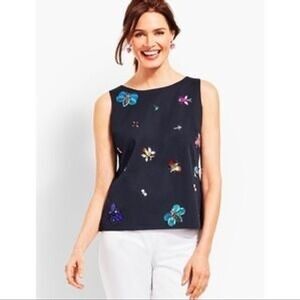 RSVP by Talbots Blue Beaded Sequined Top Sz 12